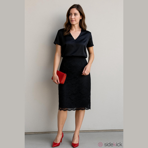 Vintage Black Lace Overlay Balletcore Romantic Pencil Skirt